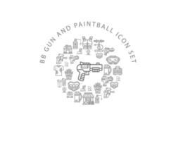 Icono de pistola y paintball bb establecido sobre fondo blanco. vector