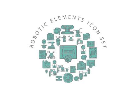 diseño de conjunto de iconos de elementos robóticos sobre fondo blanco. vector