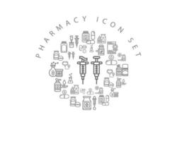 diseño de conjunto de iconos de farmacia sobre fondo blanco. vector