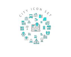City icon set design on white background.