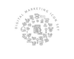 diseño de conjunto de iconos de marketing digital sobre fondo blanco vector