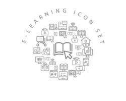 diseño de conjunto de iconos de e-learning sobre fondo blanco. vector