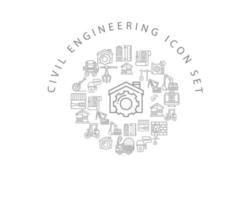 diseño de conjunto de iconos de ingeniería civil sobre fondo blanco vector