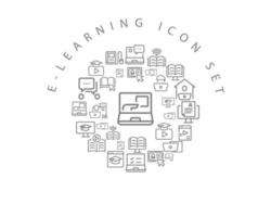 diseño de conjunto de iconos de e-learning sobre fondo blanco. vector