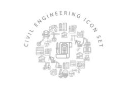 diseño de conjunto de iconos de ingeniería civil sobre fondo blanco