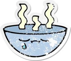 distressed sticker of a cute cartoon bowl of hot soup vector