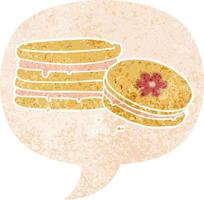 cartoon biscuit and speech bubble in retro textured style vector