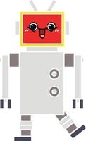 flat color retro cartoon happy robot vector