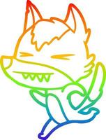 rainbow gradient line drawing angry wolf running vector