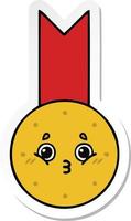 sticker of a cute cartoon gold medal vector