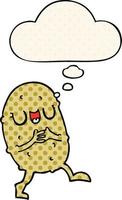 cartoon happy potato and thought bubble in comic book style vector
