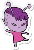 sticker of a cute cartoon alien girl vector