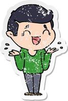 distressed sticker of a cartoon laughing confused man vector