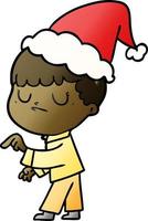 gradient cartoon of a grumpy boy wearing santa hat vector