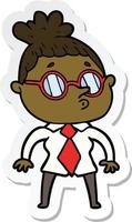 sticker of a cartoon woman wearing glasses vector