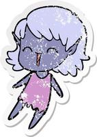 distressed sticker of a cartoon elf girl vector