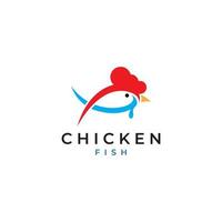 logotipo de pollo, logotipo de cabeza de gallo con combinación de pescado. logotipo para empresa, restaurante o restaurante o puesto de comida. utilizando la ilustración de vector simple penditan.