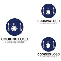 logotipos para utensilios de cocina, ollas, espátulas y cucharas de cocina. utilizando un concepto de diseño de plantilla de ilustración vectorial. vector