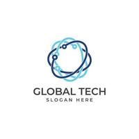 logotipo mundial de tecnología digital moderna, planeta global o tecnológico y protección de tecnología digital. logotipo con plantilla de ilustración de vector de concepto.