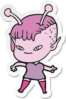 sticker of a cute cartoon alien girl vector