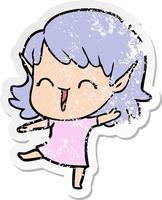 distressed sticker of a cartoon elf girl vector