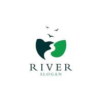 Logos of rivers, creeks, riverbanks and streams. River logo with combination of mountains and farmland with concept design vector illustration template.