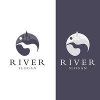 logotipos de ríos, arroyos, riberas y arroyos. logotipo del río con combinación de montañas y tierras de cultivo con plantilla de ilustración vectorial de diseño conceptual. vector