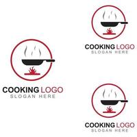 logotipos para utensilios de cocina, ollas, espátulas y cucharas de cocina. utilizando un concepto de diseño de plantilla de ilustración vectorial. vector