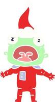 flat color illustration of a weird alien communicating wearing santa hat vector