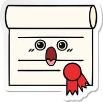 sticker of a cute cartoon certificate vector