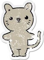 distressed sticker of a cartoon cat vector