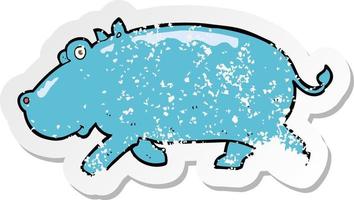 retro distressed sticker of a cartoon hippopotamus vector