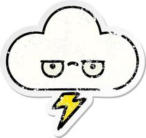 distressed sticker of a cute cartoon storm cloud vector