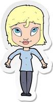 sticker of a cartoon girl shrugging shoulders vector