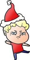 gradient cartoon of a angry man wearing santa hat vector