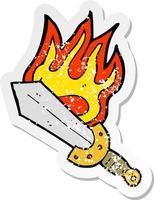 retro distressed sticker of a cartoon flaming sword vector