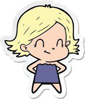 sticker of a cartoon friendly girl vector