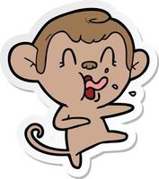 sticker of a crazy cartoon monkey dancing vector