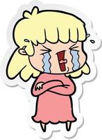 sticker of a cartoon woman in tears vector