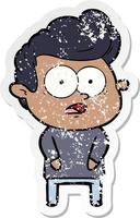 distressed sticker of a cartoon staring man vector