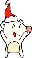 Ilustración de estilo de cómic de oso polar riéndose de un sombrero de Papá Noel que lleva puesto vector