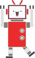 flat color retro cartoon happy robot vector