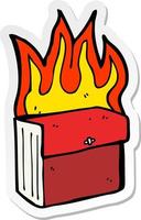 sticker of a cartoon burning business files vector