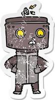 distressed sticker of a cartoon robot vector