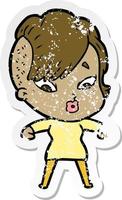 distressed sticker of a cartoon surprised girl vector