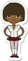 sticker of a cartoon woman with hands on hips vector