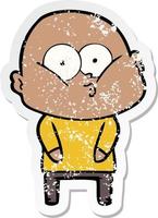 distressed sticker of a cartoon bald man staring vector