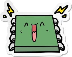 sticker of a happy computer chip cartoon vector