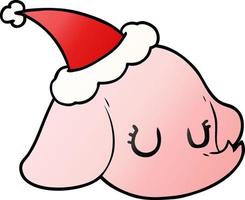 gradient cartoon of a elephant face wearing santa hat vector