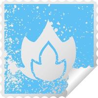 distressed square peeling sticker symbol fire vector